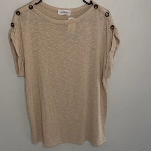 NWT Kaileigh Light Tan Button-Accent Short Sleeve Top